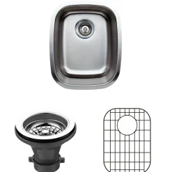 Wells Sinkware 15" 18-Gauge Single Bowl Undermount Stainless Steel Bar Sink with Grid Rack and Strainer