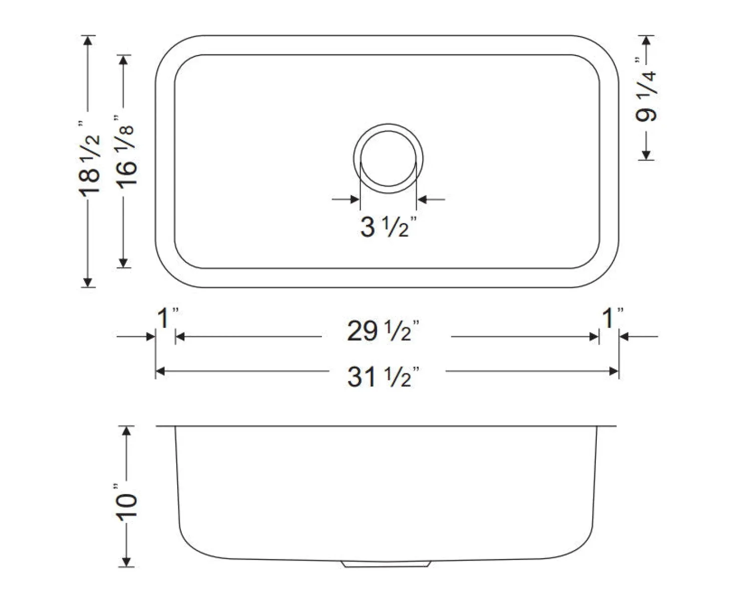 Wells Sinkware 32" 18-Gauge Single Bowl Undermount Stainless Steel Kitchen Sink