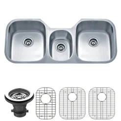 Wells Sinkware 46" 18-Gauge Undermount Triple Bowl Stainless Steel Kitchen Sink with Grid Rack and Strainer