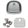 Wells Sinkware 24" 18-Gauge Undermount D-shaped Single Bowl Stainless Steel Kitchen Sink with Grid Rack and Basket Strainer