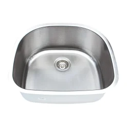 Wells Sinkware 24" 18-Gauge Undermount D-shaped Single Bowl Stainless Steel Kitchen Sink with Grid Rack and Basket Strainer