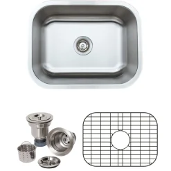 Wells Sinkware 23" 16-Gauge Undermount Single Bowl Stainless Steel Kitchen Sink with Grid Rack and Basket Strainer