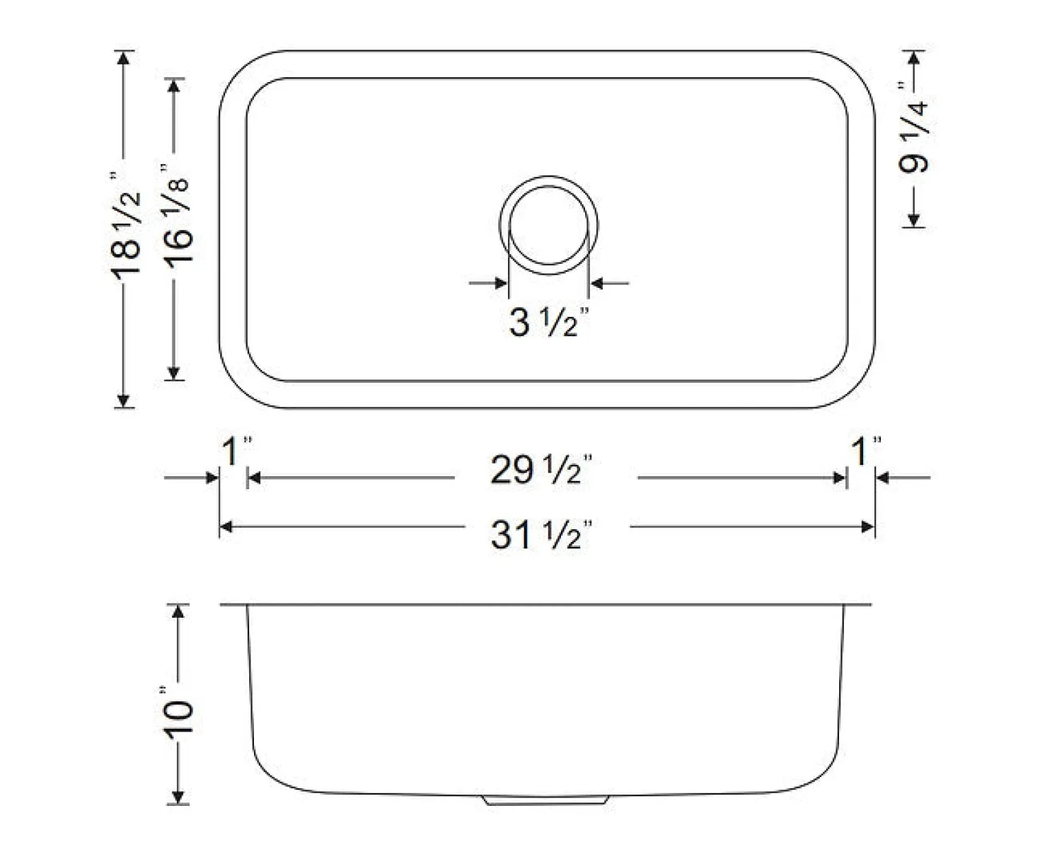Wells Sinkware 32" 16-Gauge Undermount Single Bowl Stainless Steel Kitchen Sink Only