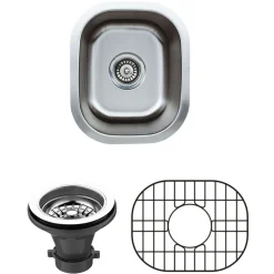 Wells Sinkware 15" 18-Gauge Undermount Single Bowl Stainless Steel Bar Sink with Grid Rack and Strainer