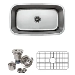 Wells Sinkware 32" 16-Gauge Undermount Single Bowl Stainless Steel Kitchen Sink with Grid Rack and Basket Strainer
