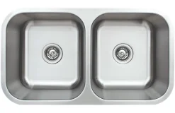 Wells Sinkware 33" 16-Gauge Undermount 50/50 Double Bowl Stainless Steel Kitchen Sink with Grid Rack and Basket Strainer