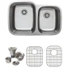 Wells Sinkware 32" 18-Gauge Undermount Double Bowl Stainless Steel Kitchen Sink with Grid Rack and Basket Strainer