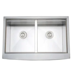 Wells Sinkware Handcrafted 33" Arched Apron Front Farmhouse Equal Double Bowl Stainless Steel Kitchen Sink