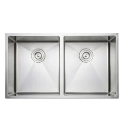 Wells Sinkware Handcrafted 33" 16-Gauge Undermount 50-50 Double Bowl Stainless Steel Kitchen Sink
