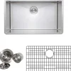 Wells Sinkware Handcrafted 30" 16-Gauge Undermount Single Bowl Stainless Steel Kitchen Sink with Grid Rack and Basket Strainer