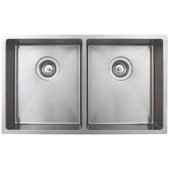 Wells Sinkware Handcrafted 30" 18-Gauge Undermount 50/50 Double Bowl ADA Compliant Stainless Steel Kitchen Sink with Strainer