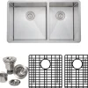 Wells Sinkware Handcrafted 33" 16-Gauge Undermount 60/40 Double Bowl Stainless Steel Kitchen Sink with Grid Racks and Basket Strainers