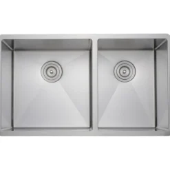 Wells Sinkware Handcrafted 33" 16-Gauge Undermount 60/40 Double Bowl Stainless Steel Kitchen Sink