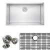 Wells Sinkware Handcrafted 32" 16-Gauge Undermount Single Bowl Stainless Steel Kitchen Sink with Grid Rack and Basket Strainer
