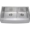 Wells Sinkware Handcrafted 36" 16-Gauge Arched Apron Front Farmhouse 60/40 Double Bowl Stainless Steel Kitchen Sink