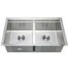 Wells Sinkware Handcrafted 32" Undermount 50-50 Double Bowl Stainless Steel Kitchen Sink with Companion Stainless Steel Colander and Rubber Wood Cutting Board