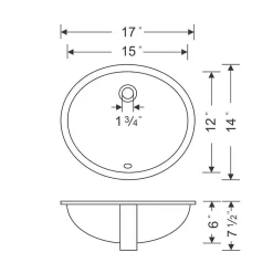 Wells Sinkware 17-Inch Oval Undermount Single Bowl Bathroom Sink