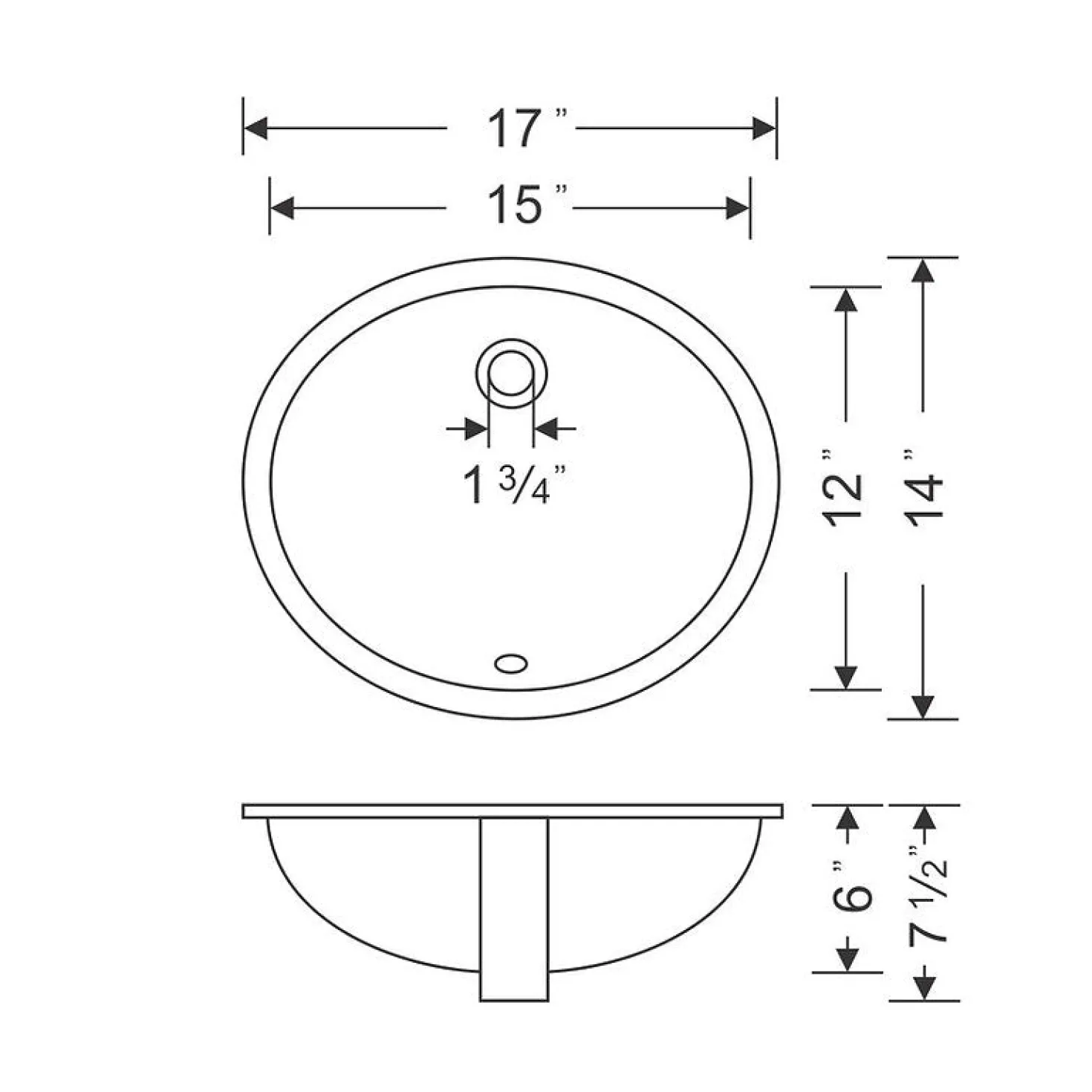 Wells Sinkware 17-Inch Oval Undermount Single Bowl Bathroom Sink