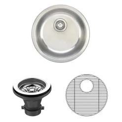 Wells Sinkware 19" Round 18-Gauge Undermount Single Bowl Stainless Steel Kitchen Bar Sink with Grid Rack and Strainer