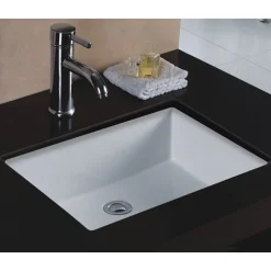 20" White Rectangular Flat Bottom Undermount Bathroom Sink