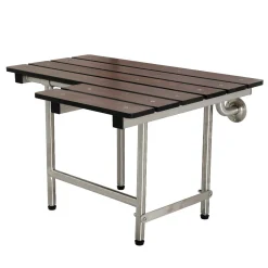 28" x 21" Wall Mount Fold Down Shower Seat with Additional Floor Supports in Dark Mahogany Wood Grain & Stainless