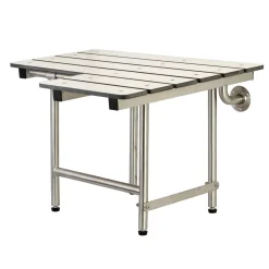 28" x 21" Wall Mount Fold Down Shower Seat with Additional Floor Supports in Brushed Stainless Steel