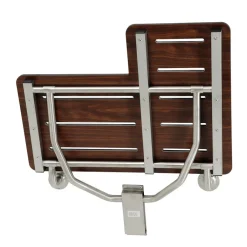 28" x 21" Wall Mount Fold Down Shower Seat in Dark Mahogany Wood Grain & Stainless