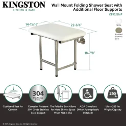 22"x 16" Wall Mount Fold Down Shower Seat with Floor Support in Brushed Stainless Steel